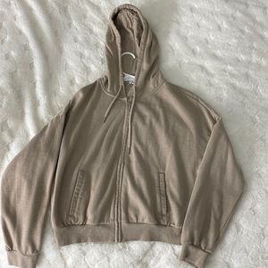 Garage cropped, tan full zip hoodie!